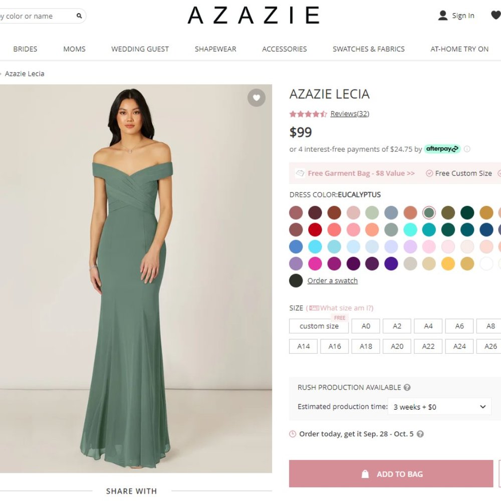 AZAZIE LECIA Bridesmaid Dress - Eucalyptus - Size  8